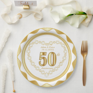 50th Anniversary - Gold and White Paper Plate