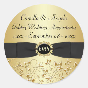 50th Anniversary Gold, Black 1.5" Round Sticker