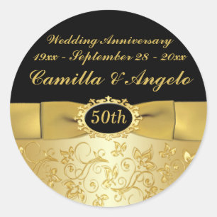 50th Anniversary Gold, Black 1.5" Round Sticker
