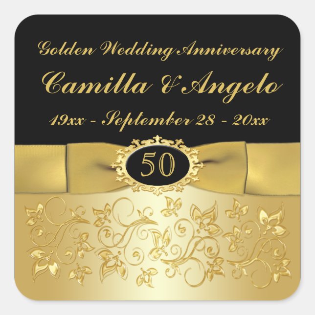 50th Anniversary Gold, Black 1.5" Square Sticker (Front)