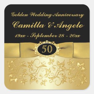 50th Anniversary Gold, Black 1.5" Square Sticker