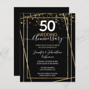 50th Anniversary Gold Border Budget Invitations