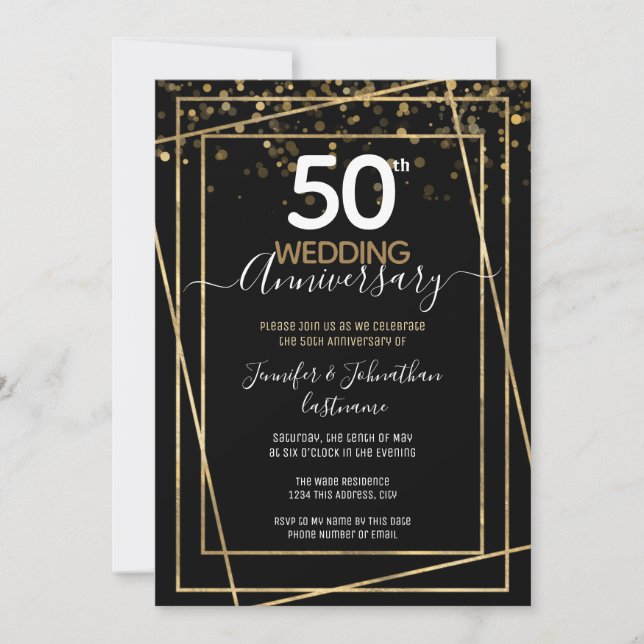 50th Anniversary Gold Border Invitations (Front)