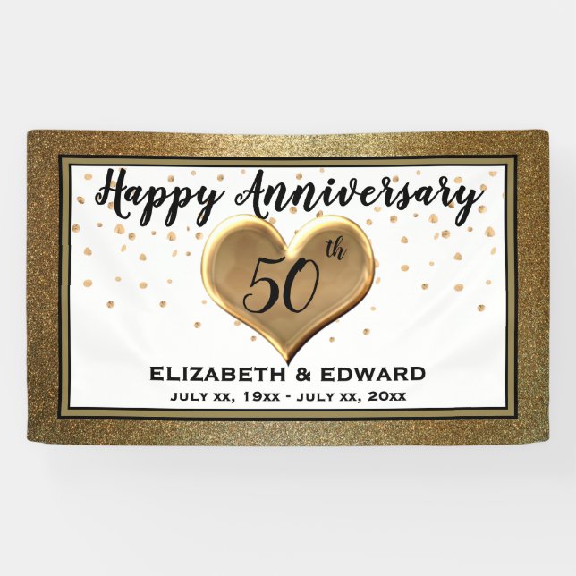 50th Anniversary Gold Confetti - Hanging Banner (Horizontal)