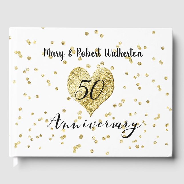 50th Anniversary Gold Confetti Wedding Guestbook (Front)