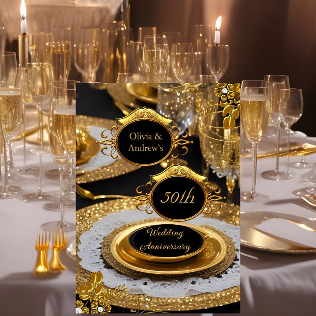 50th Anniversary Gold Diamond Dinner Party Invitation (Creator Uploaded)
