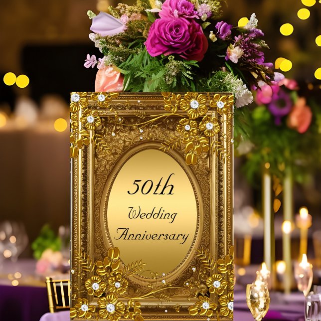 50th Anniversary Gold Diamond Floral Antique Frame Invitation (Creator Uploaded)