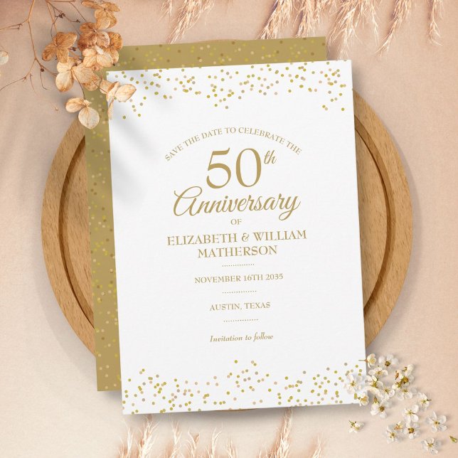 50th Anniversary Gold Dust Confetti Save the Date Invitation (Creator Uploaded)