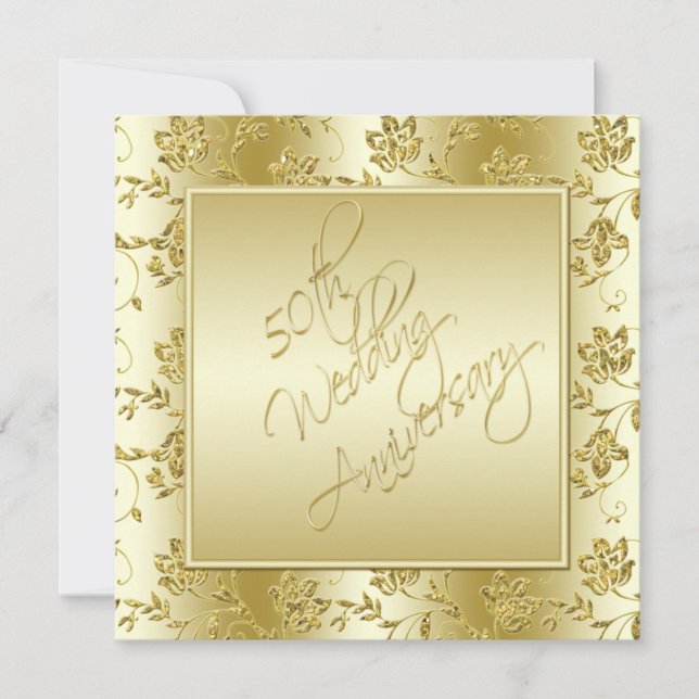 50th Anniversary Gold FAUX Glitter Invitation (Front)