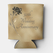 50th Anniversary Gold Floral Elegant Can Cooler