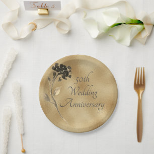 50th Anniversary Gold Floral Elegant Paper Plate