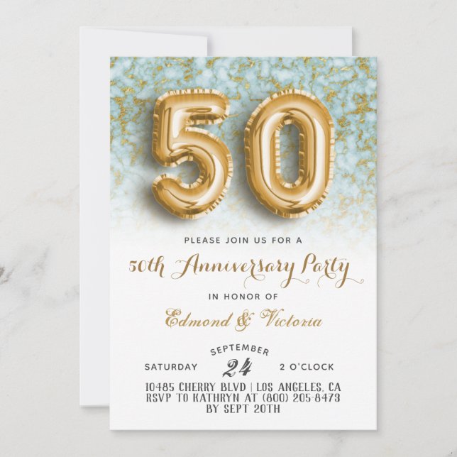 50th Anniversary Gold Floral Invitation (Front)