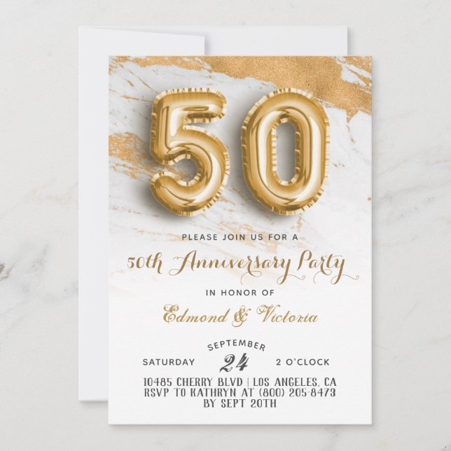 50th Anniversary Gold Floral Invitation (Front)
