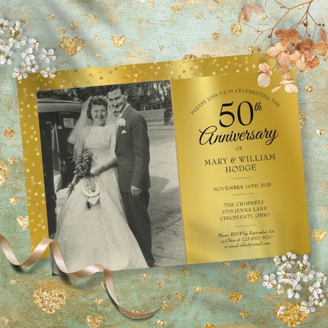 50th Anniversary Gold Foil Wedding Photo Invitation (50th Anniversary Gold Foil Wedding Photo Invitation)