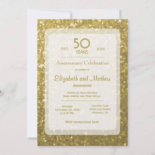 50th Anniversary | Gold Glitter Invitation (Front)