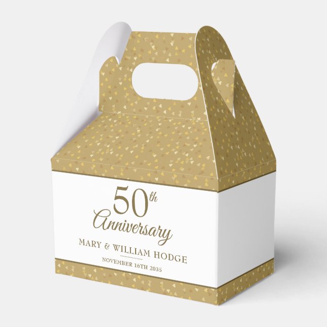 50th Anniversary Gold Heart Confetti Wedding Photo Favour Box (Front Side)