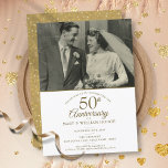 50th Anniversary Gold Heart Confetti Wedding Photo Invitation<br><div class="desc">Personalize with your favorite wedding photo and your special 50th golden wedding anniversary celebration details in chic gold typography. The reverse features gold love heart confetti. Designed by Thisisnotme©</div>