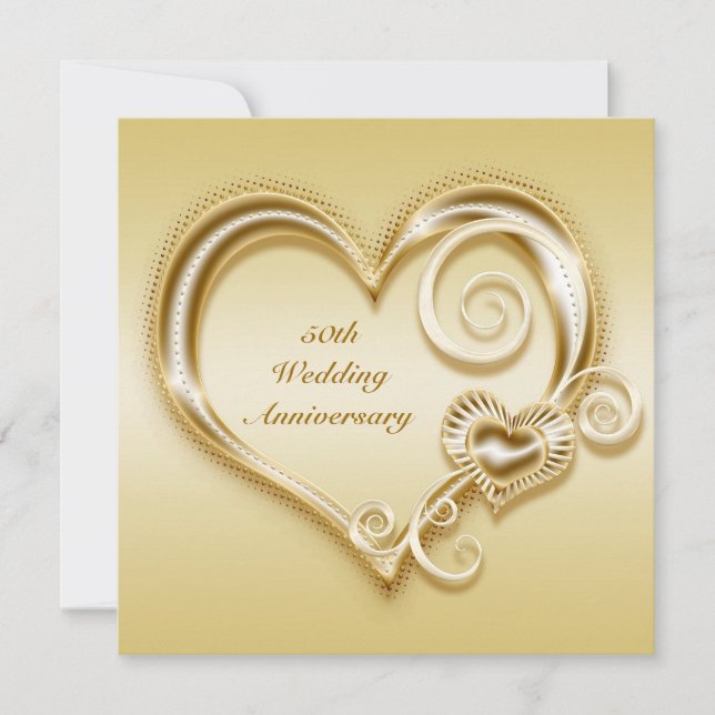 50th Anniversary Gold Heart Invitation (Front)