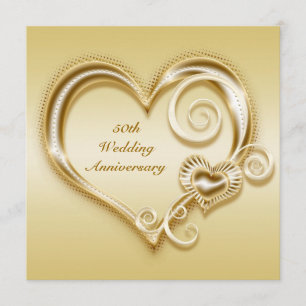 50th Anniversary Gold Heart Invitation