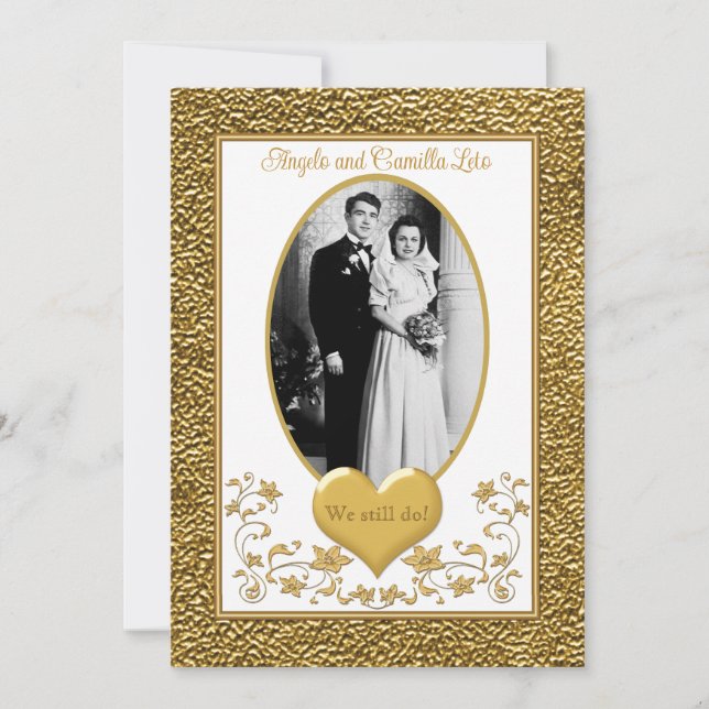 50th Anniversary, Gold Heart Invitation 2 - White (Front)