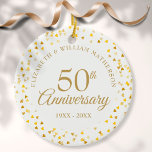 50th Anniversary Gold Hearts Ceramic Tree Decoration<br><div class="desc">Designed to coordinate with our 50th Anniversary Gold Hearts collection. Featuring delicate gold hearts. Personalise with your special fifty years golden anniversary information in chic gold lettering. Designed by Thisisnotme©</div>