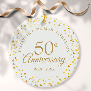 50th Anniversary Gold Hearts Ceramic Tree Decoration
