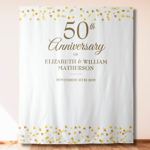 50th Anniversary Gold Hearts Photo Booth Backdrop Tapestry