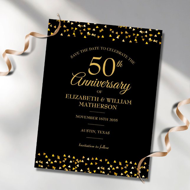 50th Anniversary Gold Hearts Save the Date Announcement Postcard (Creator Uploaded)