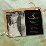 50th Anniversary Gold Hearts Wedding Photo Invitation<br><div class="desc">Personalise with your favourite wedding photo and your special 50th golden wedding anniversary celebration details in chic gold typography on a black background. The reverse features gold love heart confetti. Designed by Thisisnotme©</div>