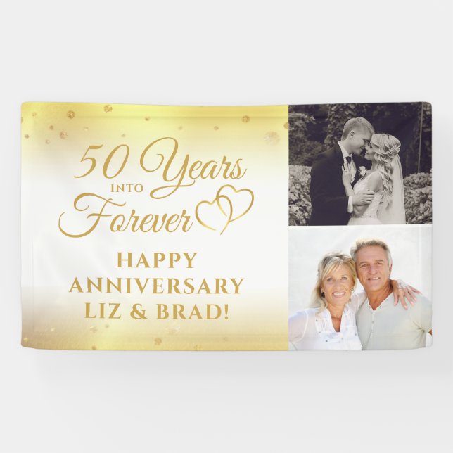 50th Anniversary Gold Hearts YEARS INTO FOREVER Banner (Horizontal)