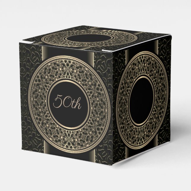 50th Anniversary Gold Medallion Cube Favour Box (Front Side)