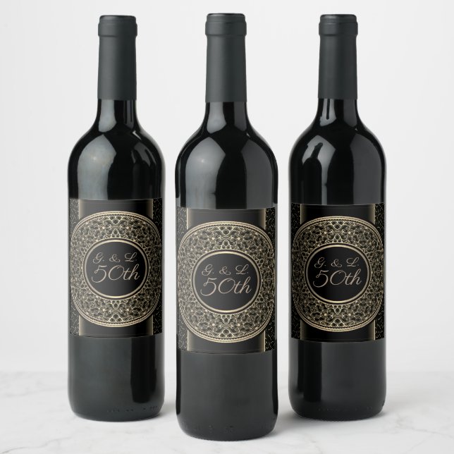 50th Anniversary Gold Medallion Monogrammed Wine Label (Bottles)