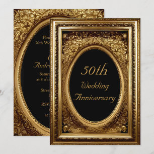 50th Anniversary Gold Ornate Floral Antique Frame Invitation