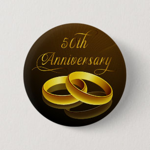 50th Anniversary Gold Script 6 Cm Round Badge