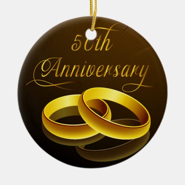 50th Anniversary | Gold Script Ceramic Tree Decoration (Front)