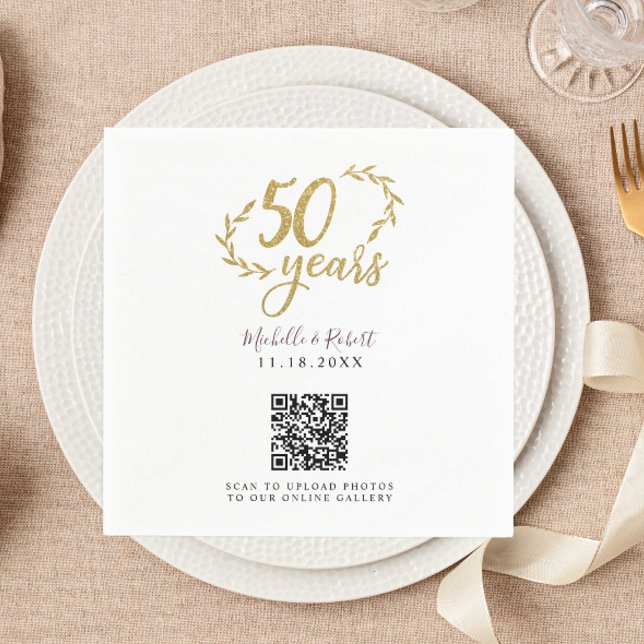 50th Anniversary Gold Share Photos QR code Napkin (Creator Uploaded)
