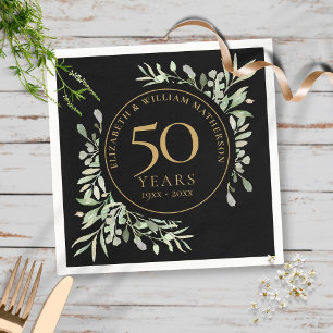 50th Anniversary Gold Watercolor Greenery Leaves Napkin