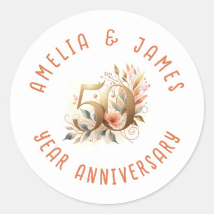 50th Anniversary Gold Wedding Flower Classic Round Sticker