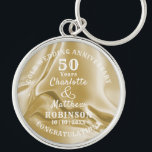 50th Anniversary Gold Wedding Gift Personalised  Key Ring<br><div class="desc">Typography editable script with personal names and wedding anniversary date on a gold satin effect; an elegant and stylish keepsake gift in celebration of  their fiftieth golden wedding anniversary.</div>