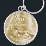 50th Anniversary Gold Wedding Gift Personalised  Key Ring<br><div class="desc">Typography editable script with personal names and wedding anniversary date on a gold satin effect; an elegant and stylish keepsake gift in celebration of  their fiftieth golden wedding anniversary.</div>
