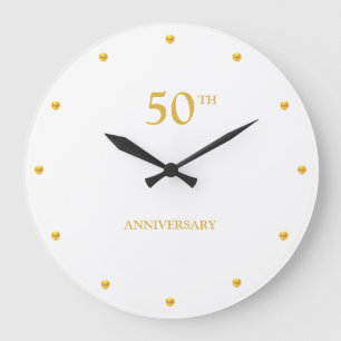 50TH Anniversary & Golden Dots on White Large Clock