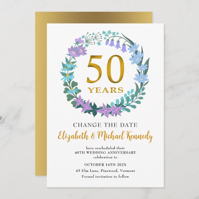 50th Anniversary Golden Floral Change the Date (Front/Back)
