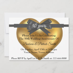 50th Anniversary Golden Heart Elegant Invitation