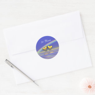 50th Anniversary Golden Hearts Classic Round Sticker