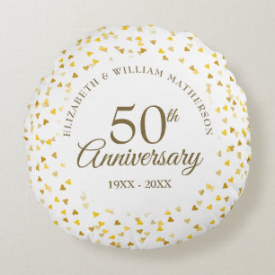 50th Anniversary Golden Hearts Round Cushion