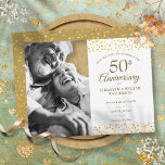 50th Anniversary Golden Hearts Save the Date Photo Announcement Postcard<br><div class="desc">Featuring delicate gold hearts confetti,  you can personalise with your special photo and fifty years golden anniversary save the date information in chic lettering. Designed by Thisisnotme©</div>