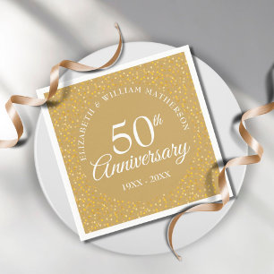 50th Anniversary Golden Love Hearts Elegant Napkin