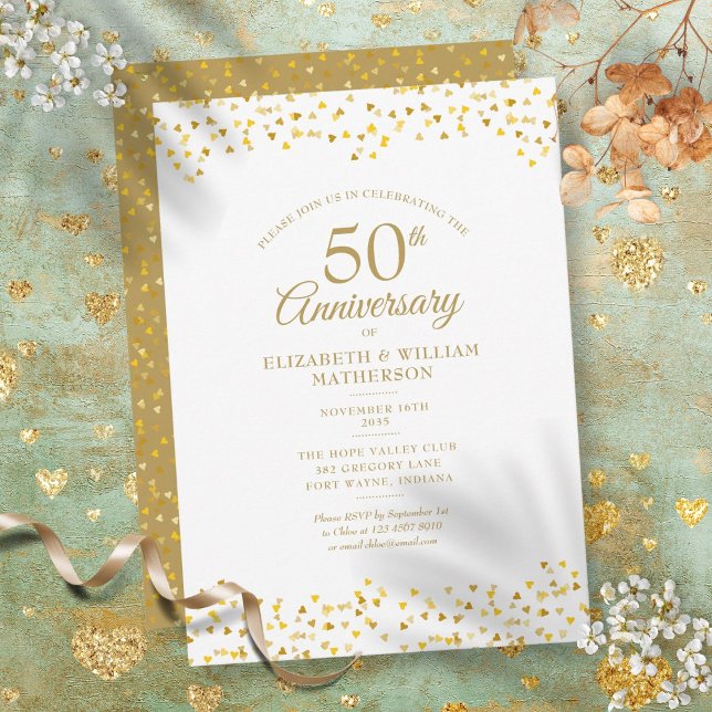 50th Anniversary Golden Love Hearts Invitation (50th Anniversary Golden Love Hearts Invitation)