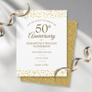 50th Anniversary Golden Love Hearts Save the Date Postcard