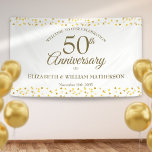 50th Anniversary Golden Love Hearts Welcome Banner<br><div class="desc">Featuring delicate golden love hearts confetti. Personalise with your special fiftieth golden anniversary information in chic gold lettering. Designed by Thisisnotme©</div>